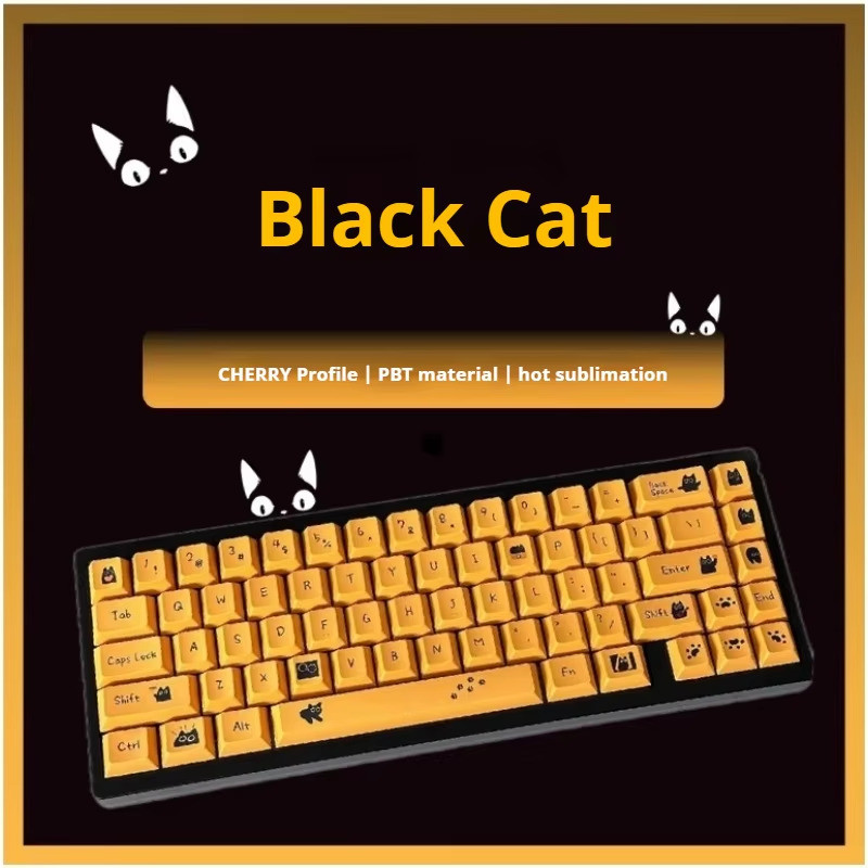 Cherry Profile Keycaps PBT Little Black Cat Keycap ชุดสําหรับ MX Switch ...