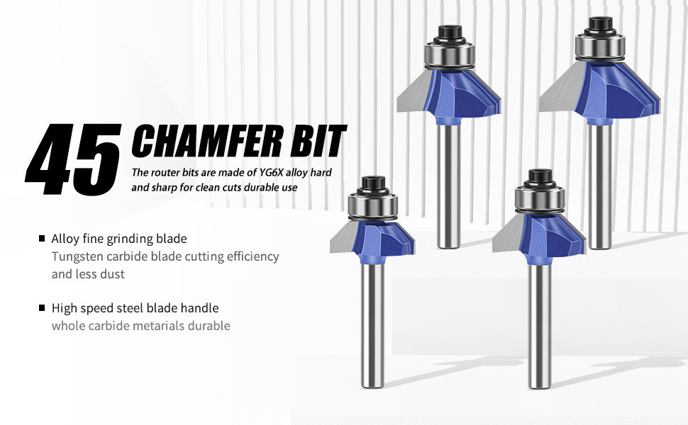 45 องศา Chamfer Router Bit ชุด, 1/4 นิ้ว Shank Bevel Edge Milling ...