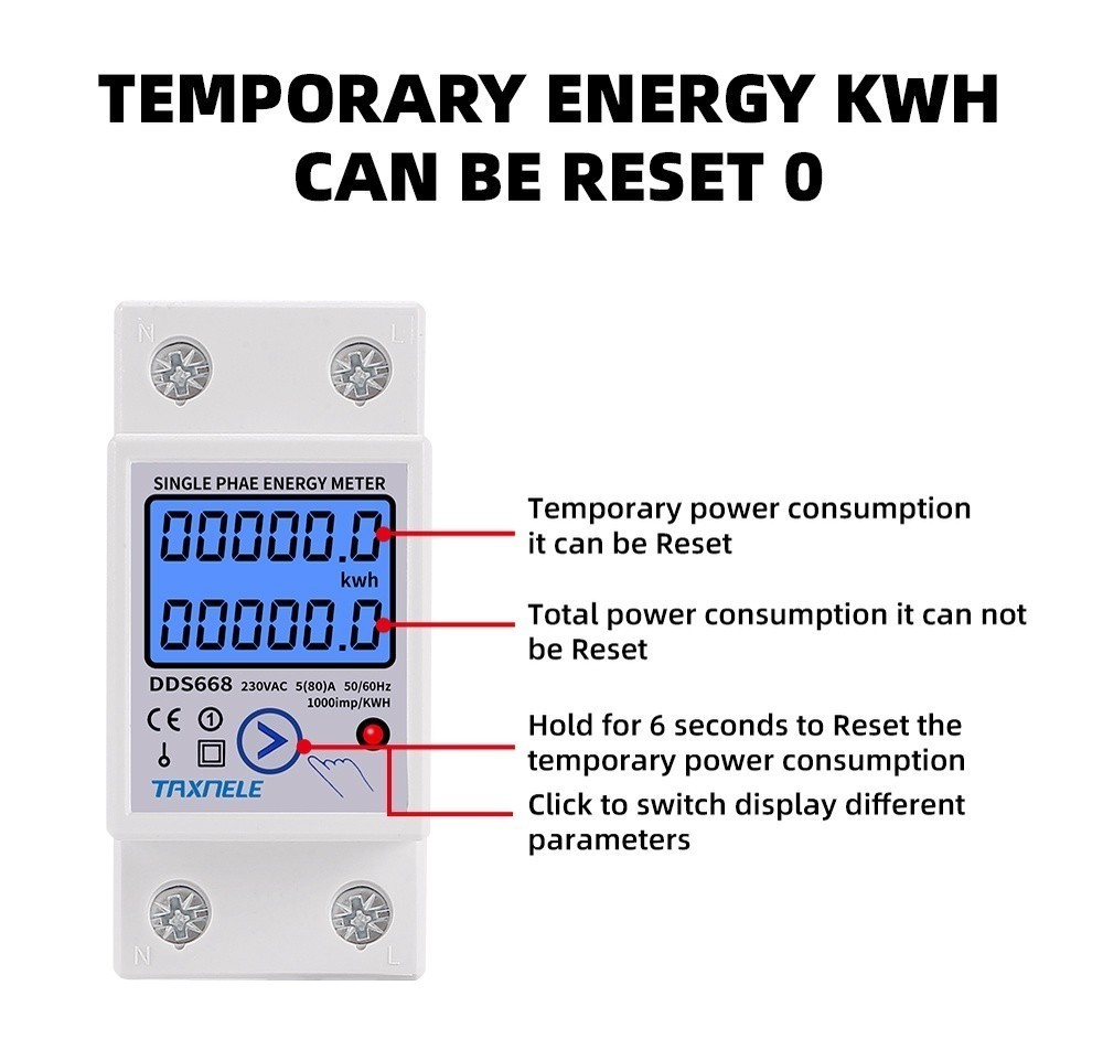 Taxnele Din rail Power Energy Meter 80A LCD Backlight Single Phase ...