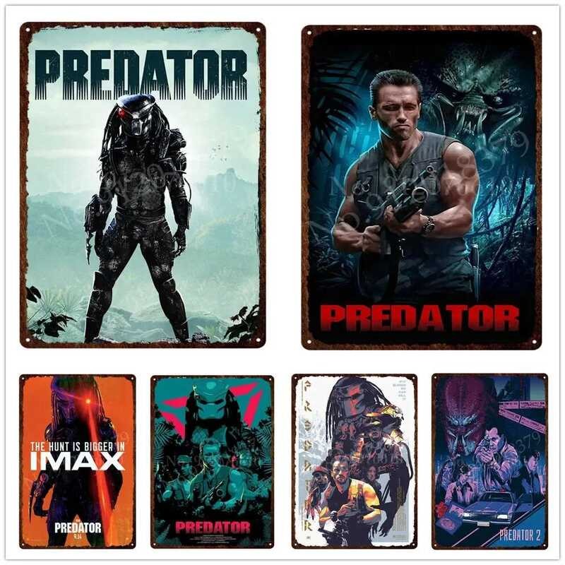 Predator โปสเตอร์แผ่นโลหะ Arnold Schwarzenegger ภาพยนตร์ Retro Wall Art ...