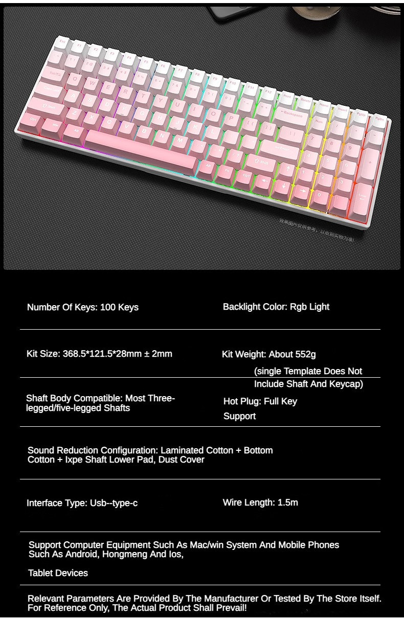 Lychee Gaming YG100 คีย์บอร์ดแบบกลไก RGB สามโหมด 2.4G ไร้สายบลูทูธแบบมี ...