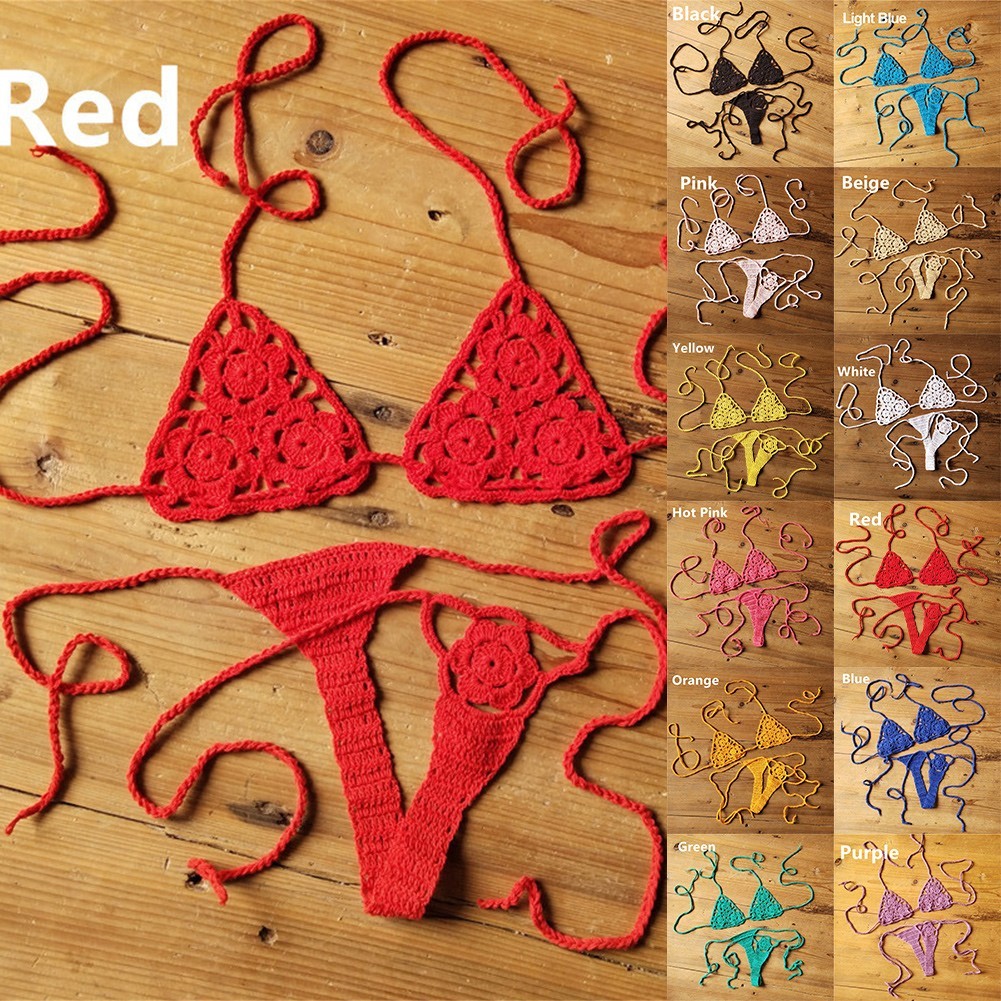 [CH] ชุดบิกินี่โครเชต์ G-String Lace Up Thong Beach ชุดว่ายน้ําเซ็กซี่ ...