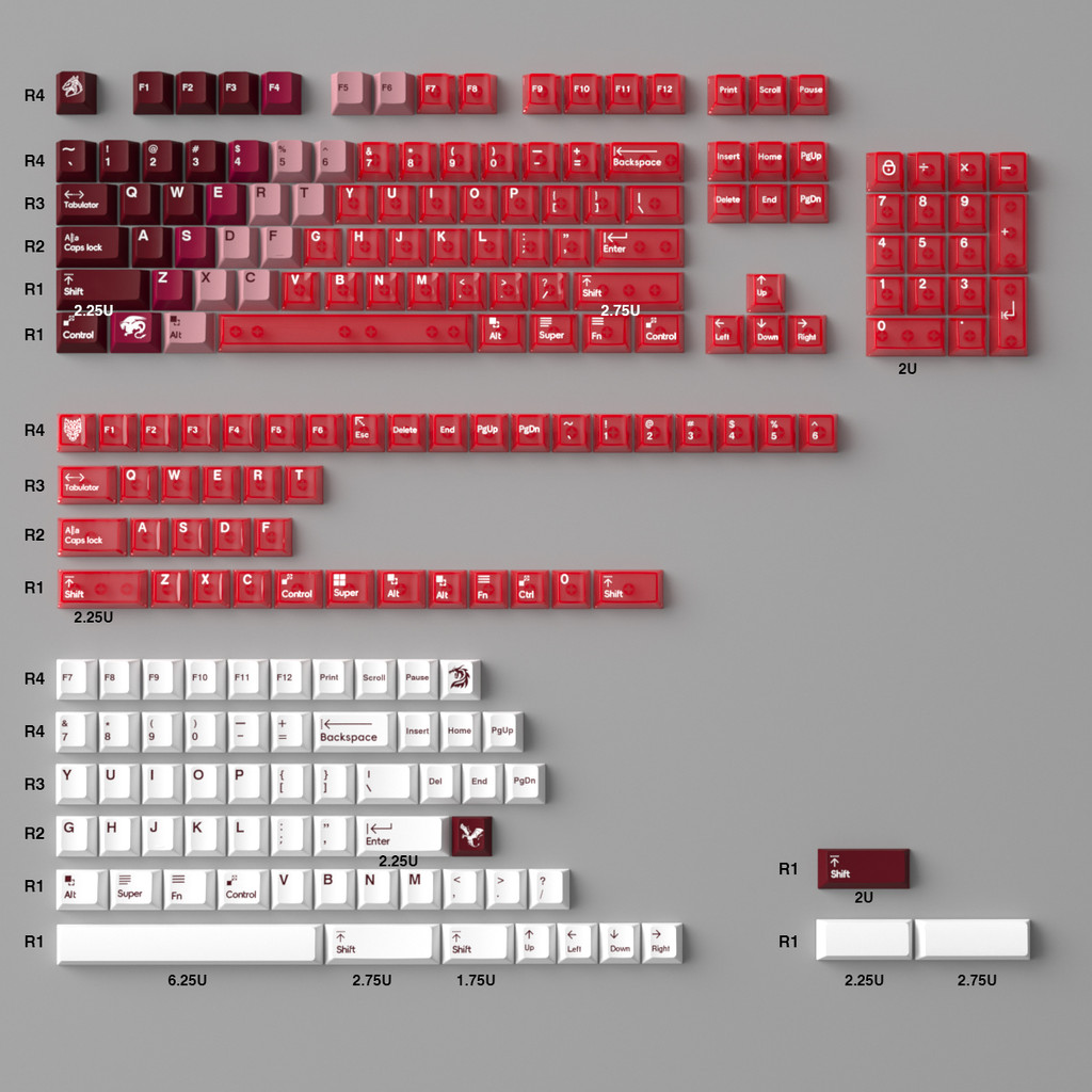Red Dragon Keycaps Gradient Red PBT + PC Light ผ่านโปรไฟล์เชอร์รี่ ...
