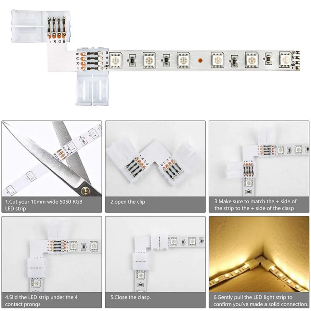 ไฟ LED strip connector 2P/3P/4P/5Pin L/T/X-type RGB LED strip บัดกรีฟรี ...
