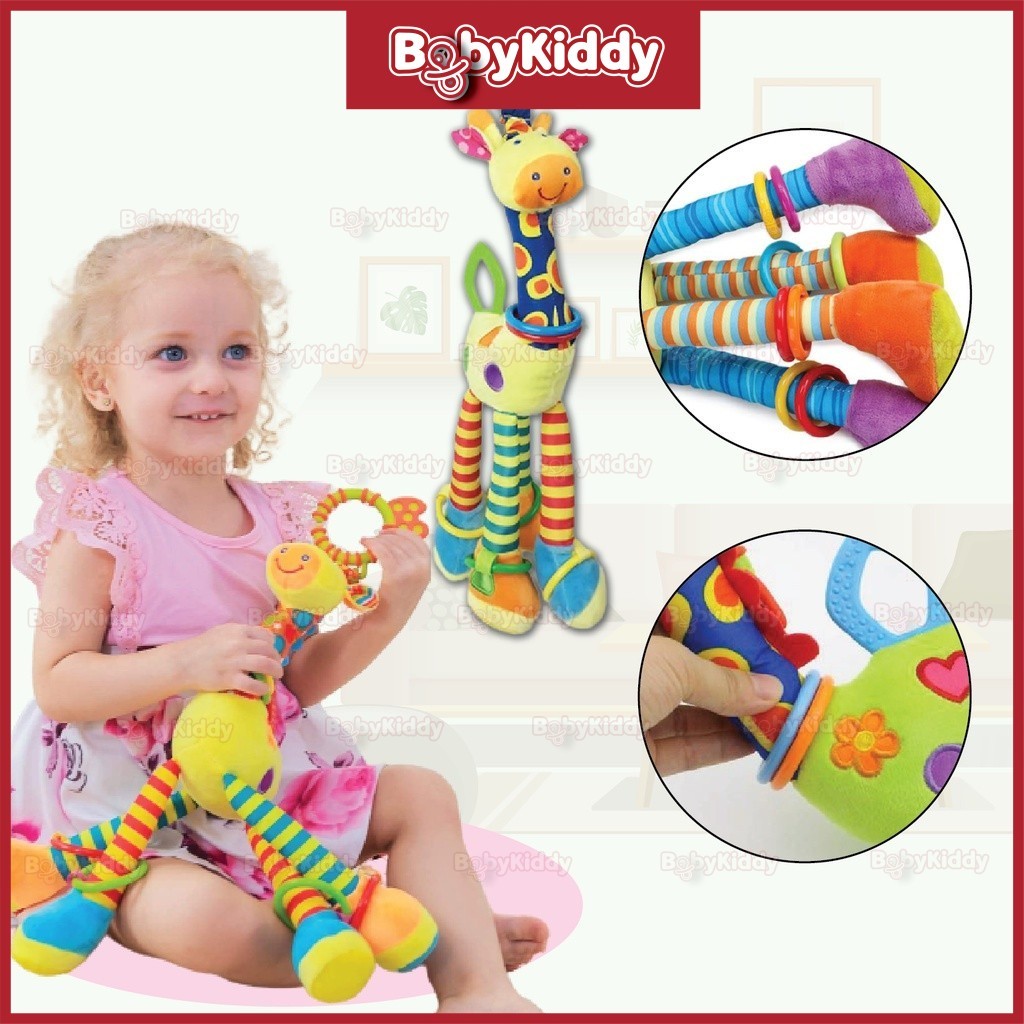 ในสต็อก ของเล่นตุ๊กตาเด็ก Soft Giraffe สัตว์ Handbells Rattle ยางกัด ...