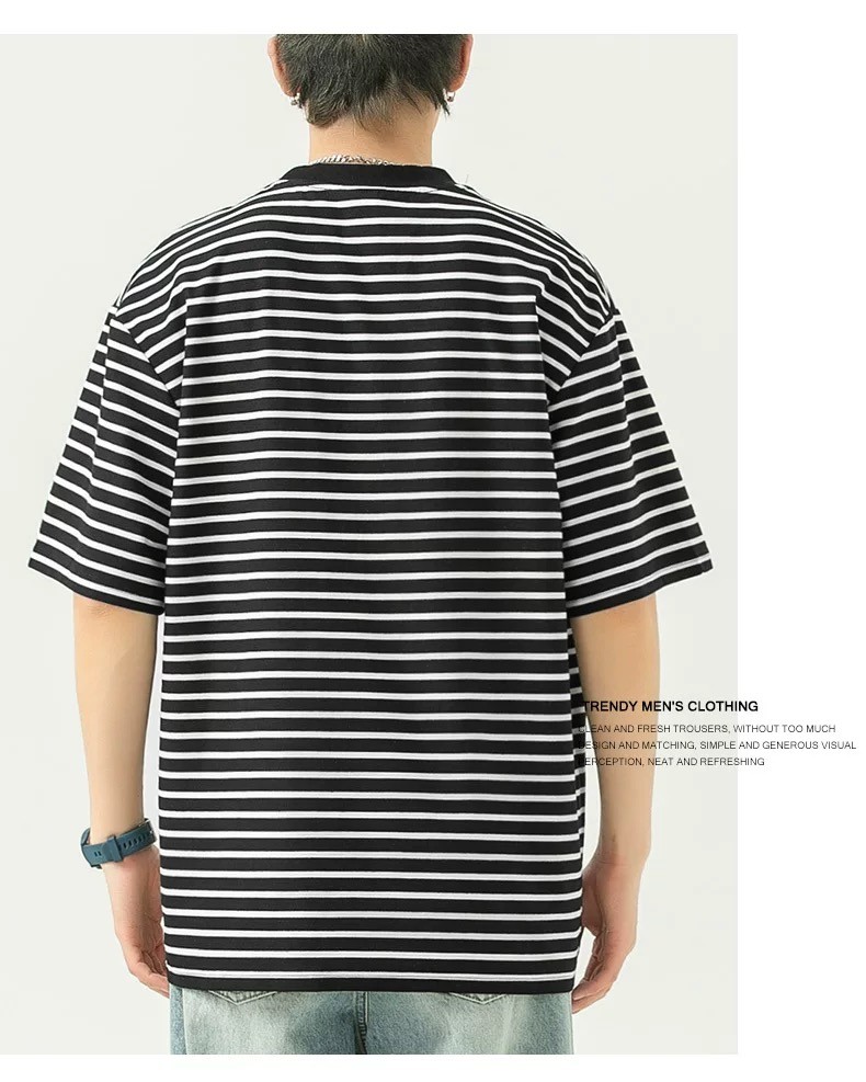 BECoolMan-เสื้อยืดลายทางสำหรับเด็กผู้ชาย เสื้อคอกลมยืดแมทช์ลุคง่าย กีฬา ...