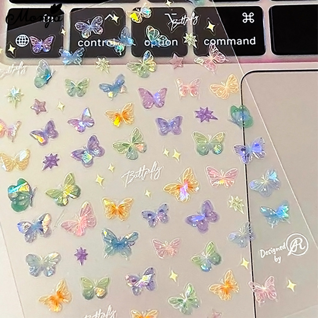 Monja 5D ผีเสื้อเลเซอร์เล็บสติกเกอร์ Bowknot Wing Streamer นูน Sliders ...