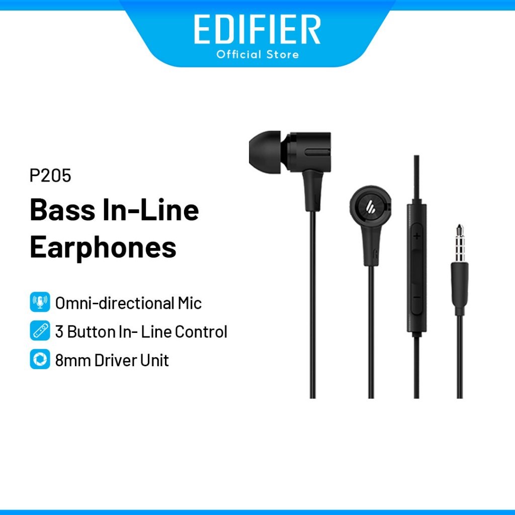 ในสต็อก Edifier P205 หูฟังแบบมีสาย - เบสหนักแน่น | แจ็ค AUX | ไมโครโฟน ...