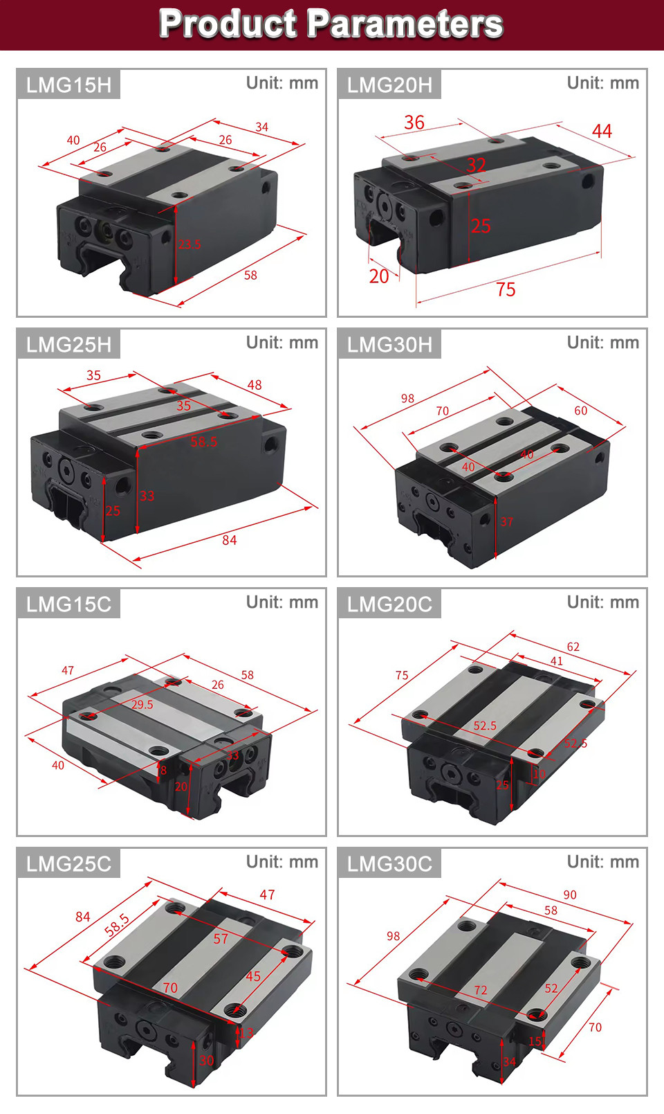 Csk Linear Guide Slider Square Rail Slider LMG15 20 25 30H/C Linear ...