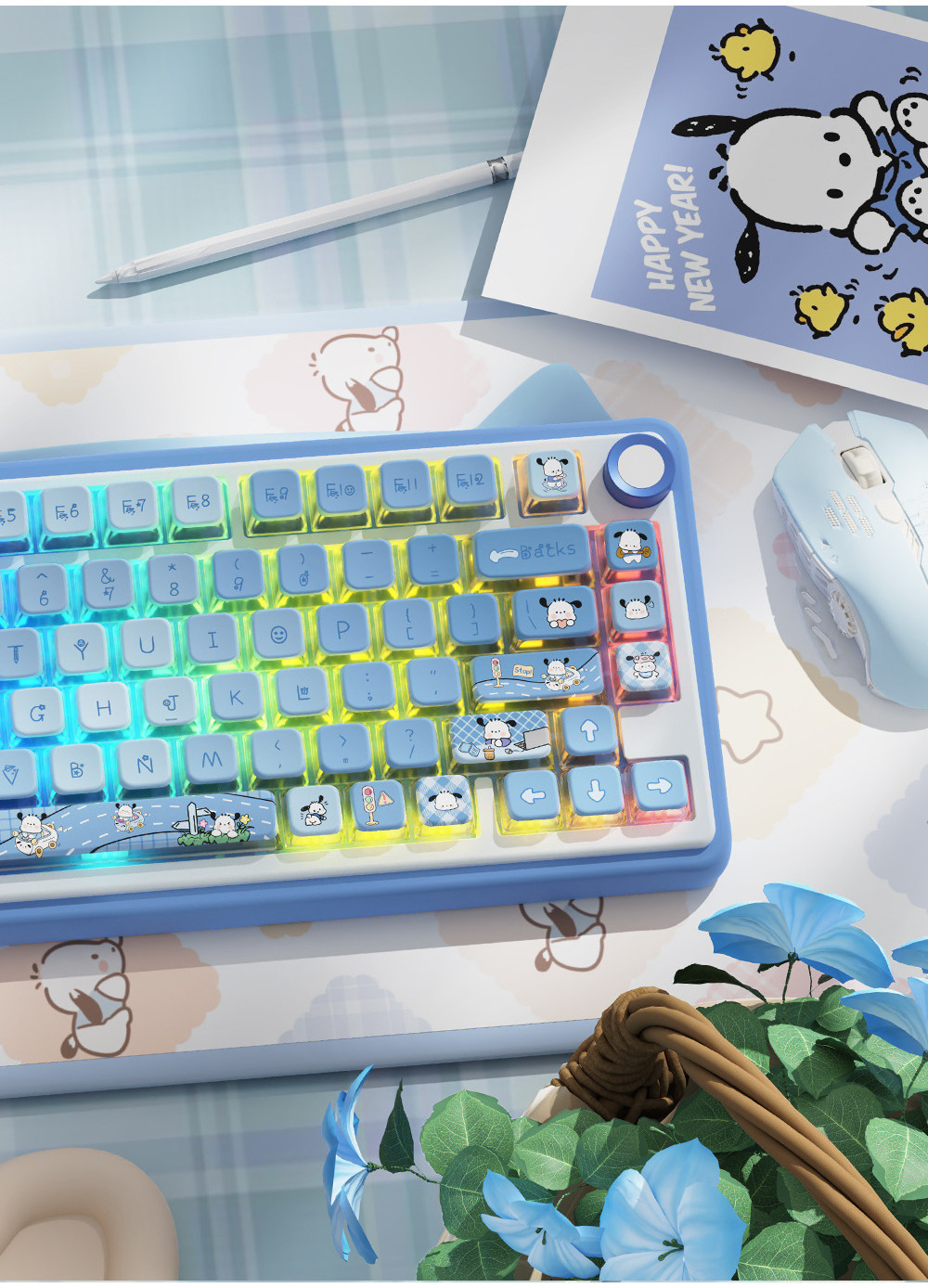 Cyberpunk Ghost Pudding Keycap MSA โปรไฟล์ PBT สี่ล้อการส่งผ่านแสง Dye ...