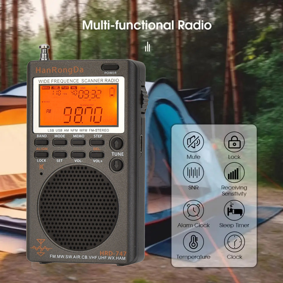 Hanrongda HRD 747 วิทยุแบบพกพา FM/MW/SW/SSB/LSB/AIR/CB/VHF/UHF/UBD/WX ...