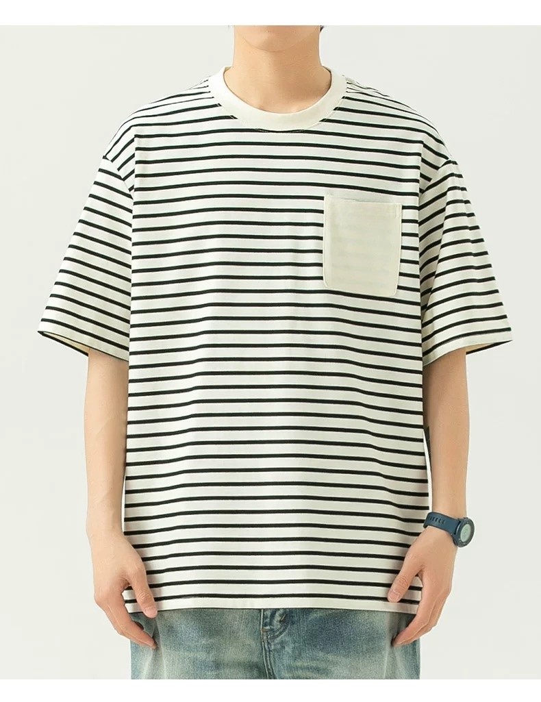 BECoolMan-เสื้อยืดลายทางสำหรับเด็กผู้ชาย เสื้อคอกลมยืดแมทช์ลุคง่าย กีฬา ...