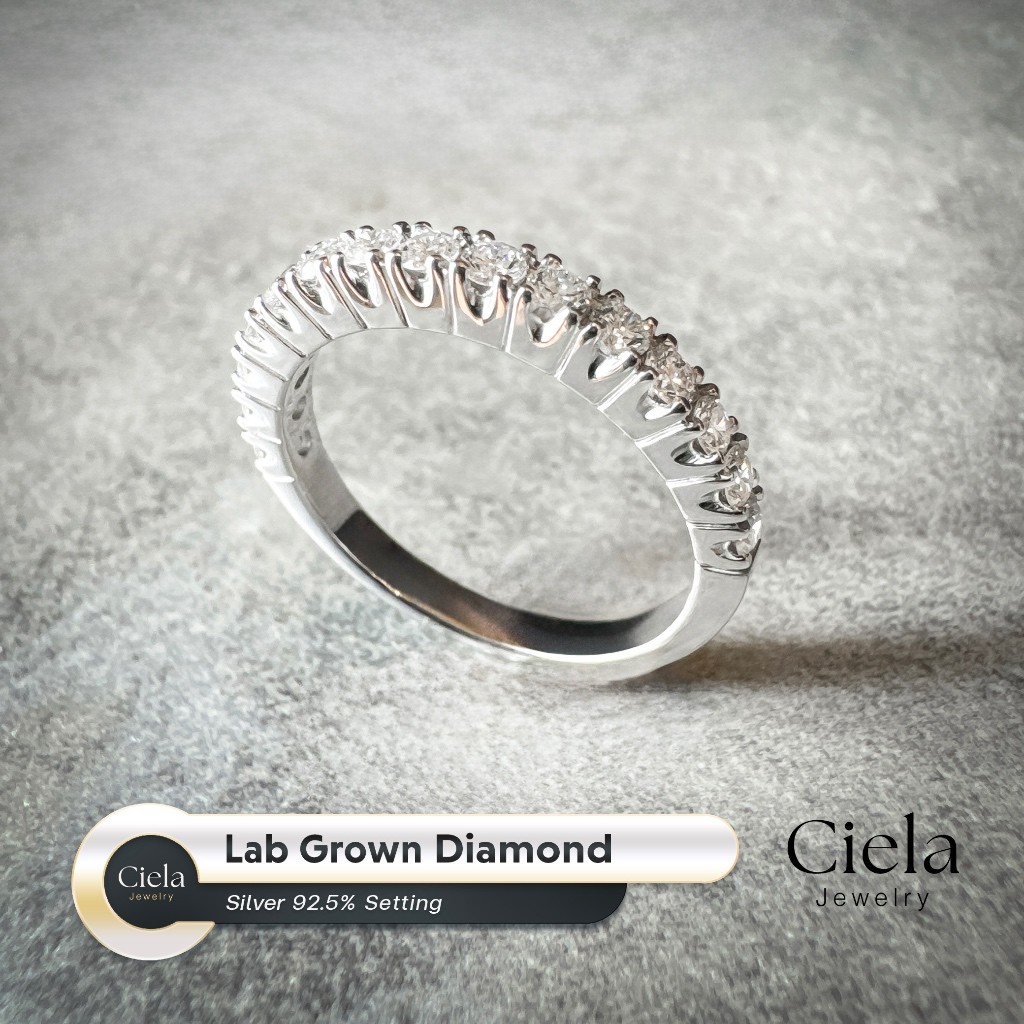 แหวนเพชรแท้ Lab Grown น้ำ 100, VVS, 0.03 Ct x 15 เม็ด (รวม 0.45 Ct) ตัว ...