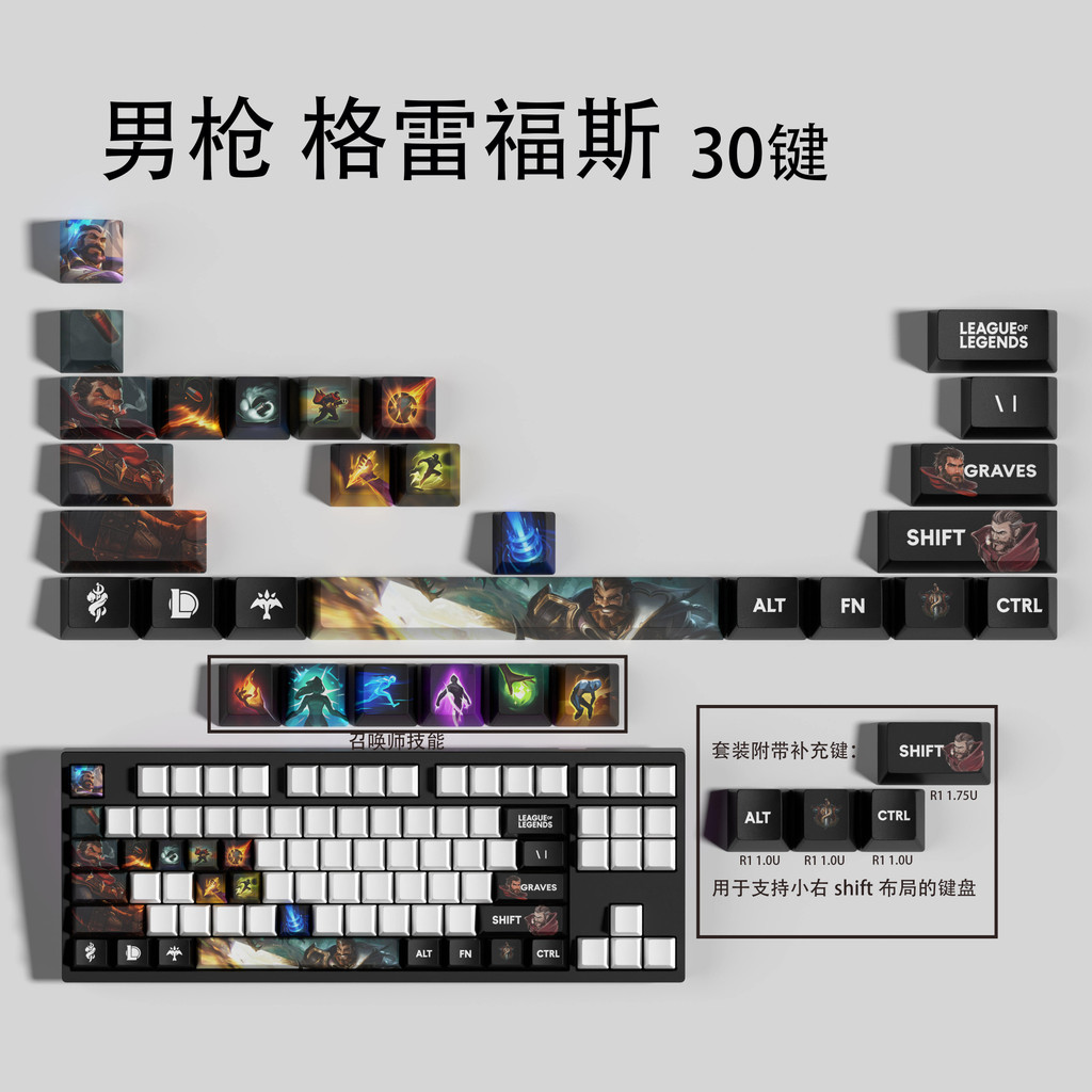 Greyfoss Male Gun League Of Legends Keycaps ปรับให้เข้ากับ ATK Mega ...