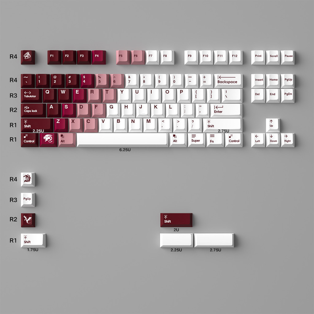 Red Dragon Keycaps Gradient Red PBT + PC Light ผ่านโปรไฟล์เชอร์รี่ ...