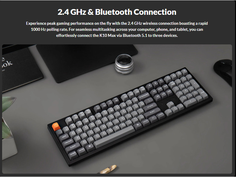 Keychron K10 Max ANSI ขนาดเต็ม 108 คีย์สีดําประกอบ V สีแดง/กล้วยสวิทช์ ...