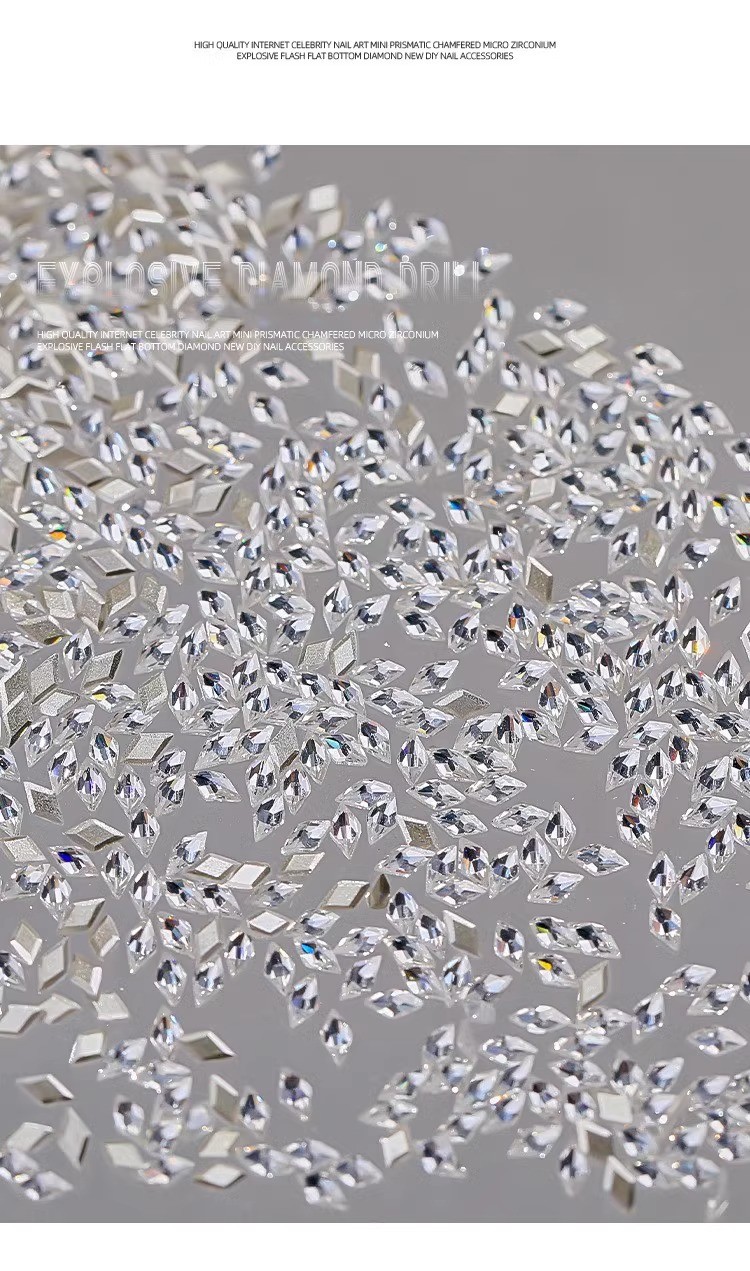 สติกเกอร์เล็บเล็บ Rhinestones เพชรคริสตัลเพทาย 5A สีขาวเงา DIY Rhombus ...