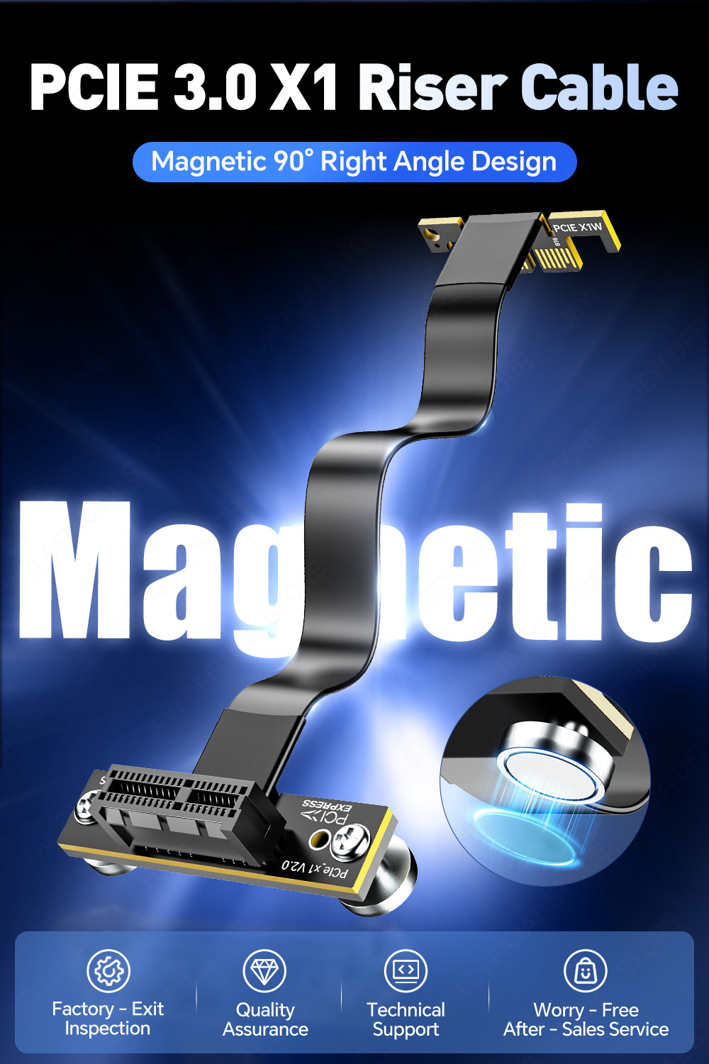JEYI PCIe 3.0 X1 Magnetic Fixatiom Riser Cable 8Gbps - 90° มุมคู่ 10 ...