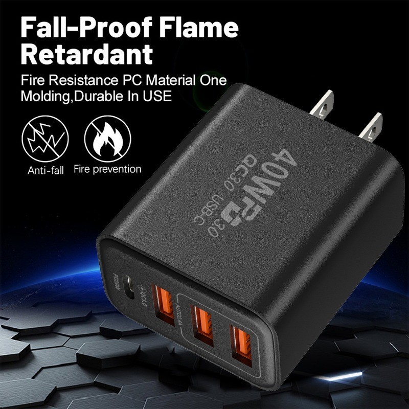 40w 4 พอร์ต USB Type C Charger - QC3.0 PD Fast Charging Set - EU/US/UK ...