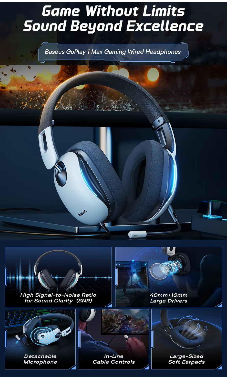 Baseus GoPlay 1 + Max ชุดหูฟังสําหรับเล่นเกมสําหรับ PS5 PS4 XBOX PC Mac ...