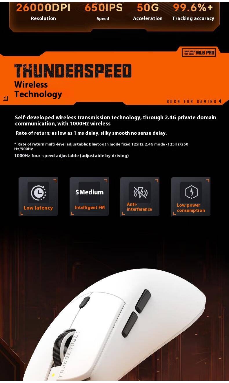 Thunderrobot ML6 Pro การตรวจจําลองที่สามเมาส์เกมไร้สาย 57g การออกแบบ ...