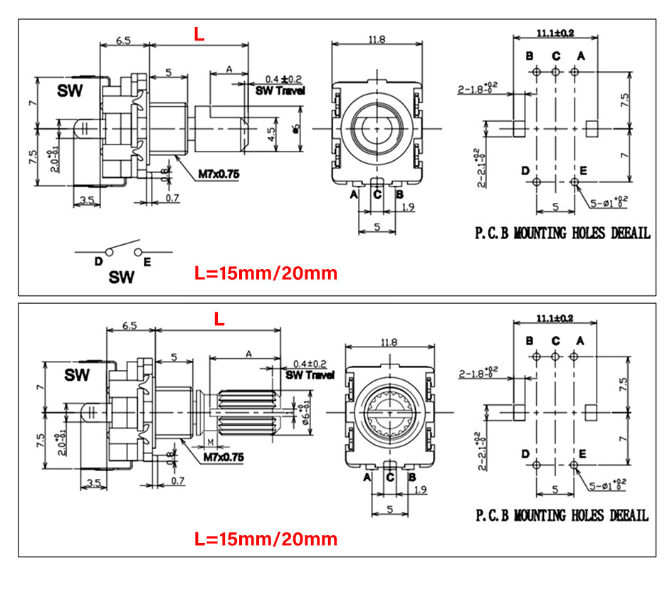 5/2pcs EC11 Encoder พร้อมสวิตช์ 20 ตําแหน่ง Incremental 360 Rotary ...