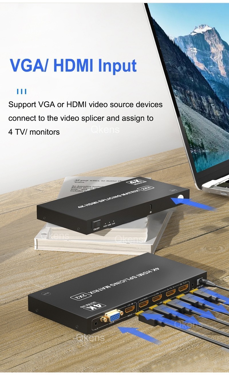 4k 2x2 HDMI Splicing Matrix Video Wall Controller 1080P HDMI VGA Multi ...