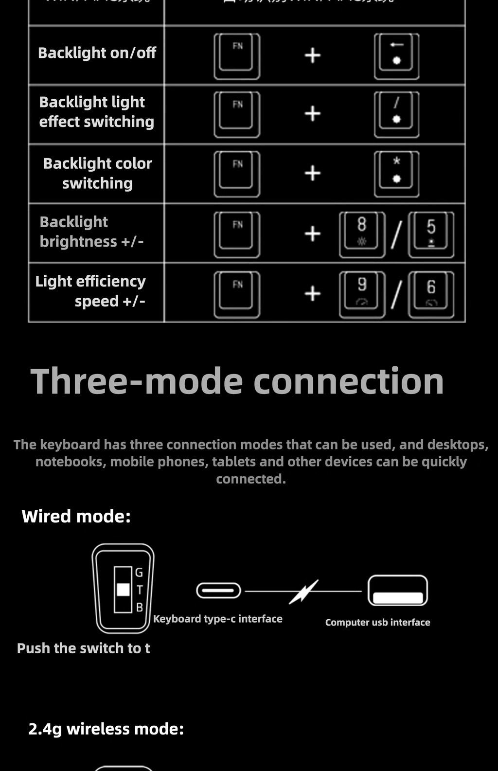 Lychee Gaming DK21 Mechanical Kit RGB ไร้สายบลูทูธ 2.4g แบบมีสาย Triple ...