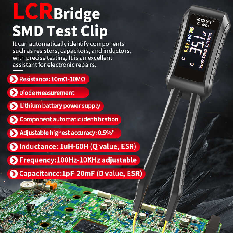 ZOYI ZT-MD1 Digitale Smart Tweezer LCR SMD ESR Tester Weerstand Capaciteit Inductie Continuïteit Diode Test Meetinstrumenten  1420