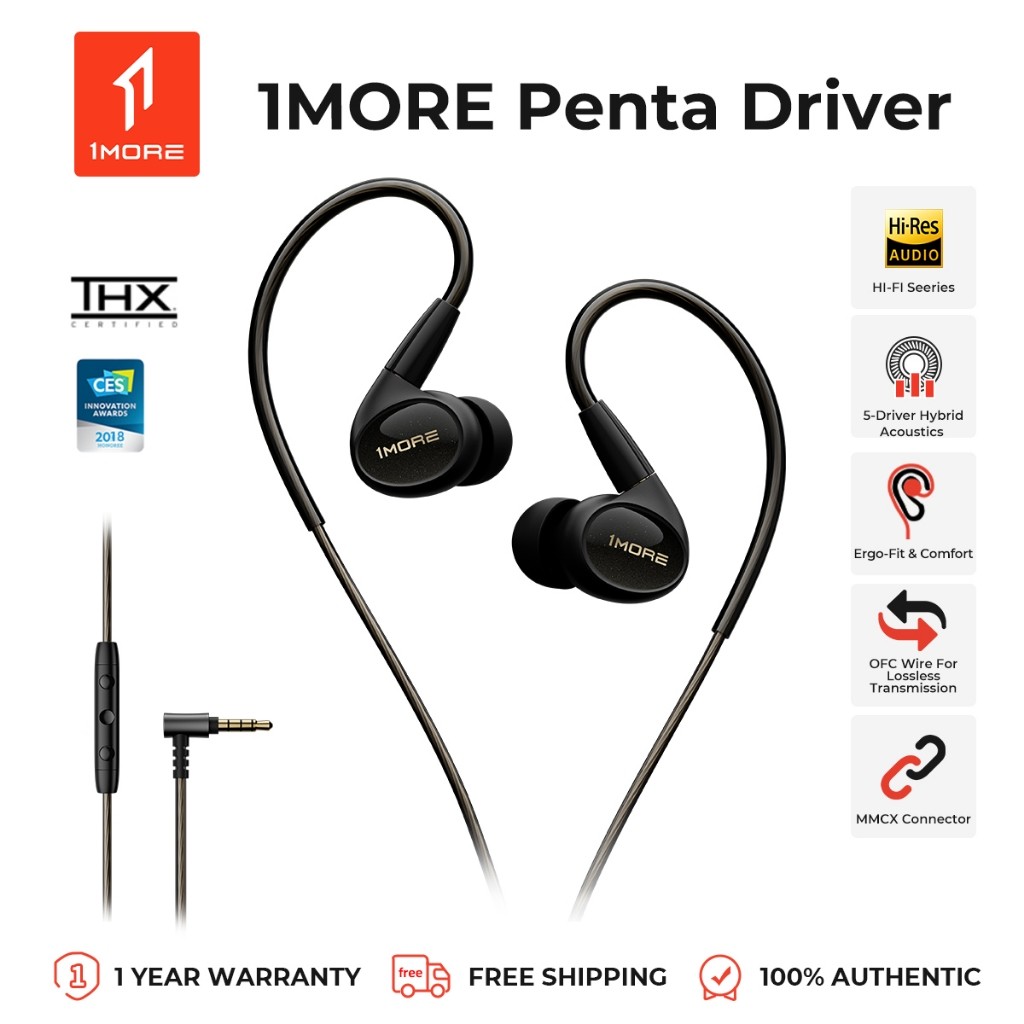 1more Penta Driver หูฟังอินเอียร์แบบมีสาย, หูฟังมืออาชีพความละเอียดสูง ...