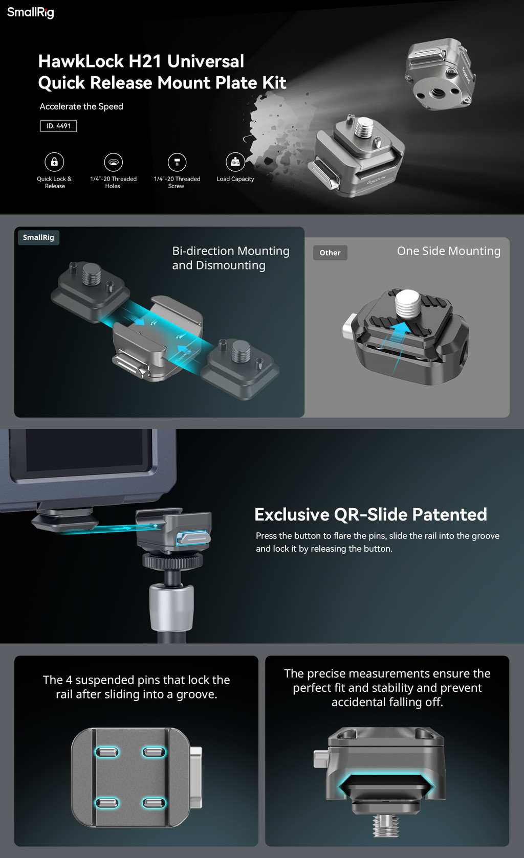 ชุดแผ่นยึด Quick Release SmallRig HawkLock H21 สำหรับกล้อง/จอภาพ/กล้อง ...