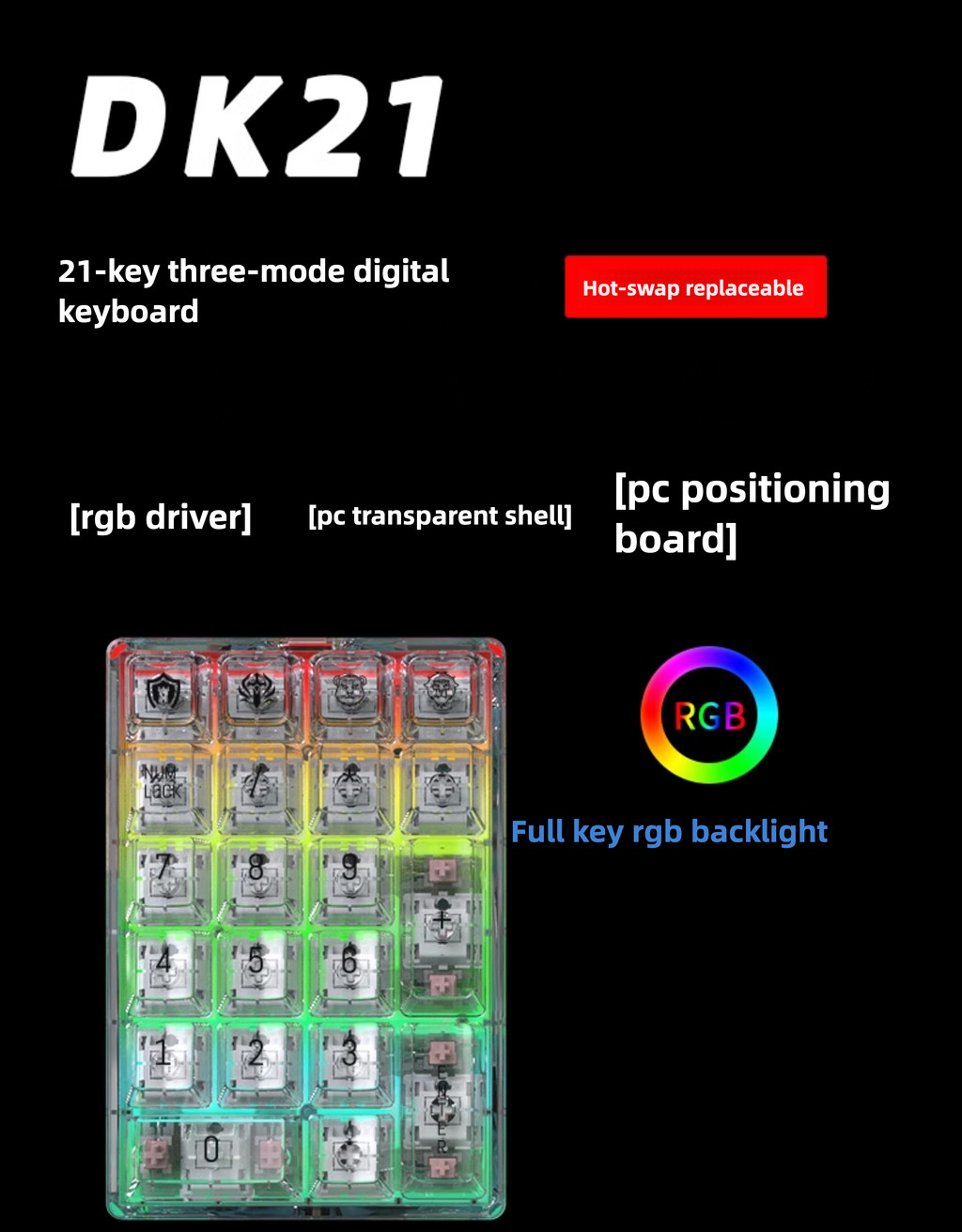 Lychee Gaming DK21 Mechanical Kit RGB ไร้สายบลูทูธ 2.4g แบบมีสาย Triple ...