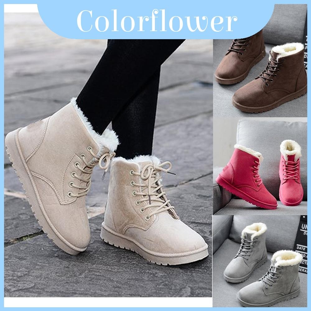 Cozy And Chic Womens Winter Faux Suede Fur Lined Snow Boots Lace Up