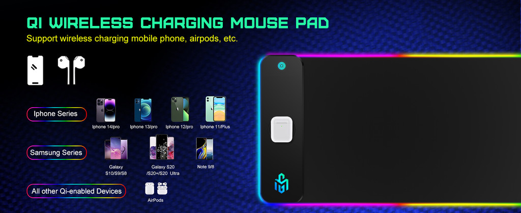 Gigame Wireless CHARGING RGB Gaming Mouse Pad 15W, ฐานยางกันลื่นกันน้ำ ...