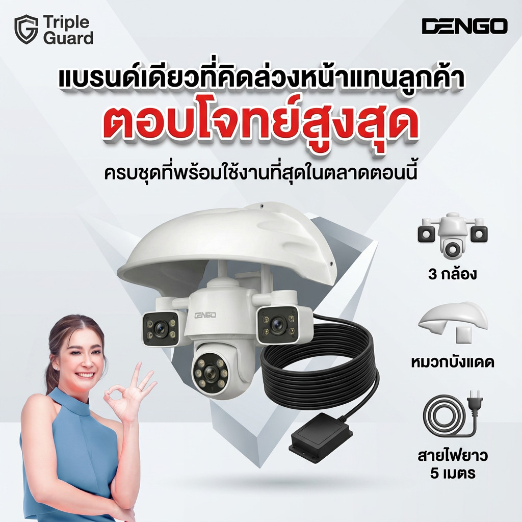 [1 แถม 1] Dengo Triple Guard กล้องวงจรปิด 3 กล้อง ชัด FullHD หมุนได้ ...