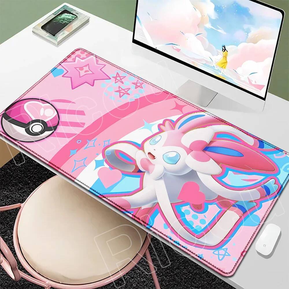 P-Pokemons Sylveon Eevee Mousepad แผ่นรองเมาส์ขนาดใหญ่ Gamer XXL Pc คีย์บอร์ดโต๊ะแผ่นรองเม้าส์พรมยาง Tapis Souris Gaming Notbook