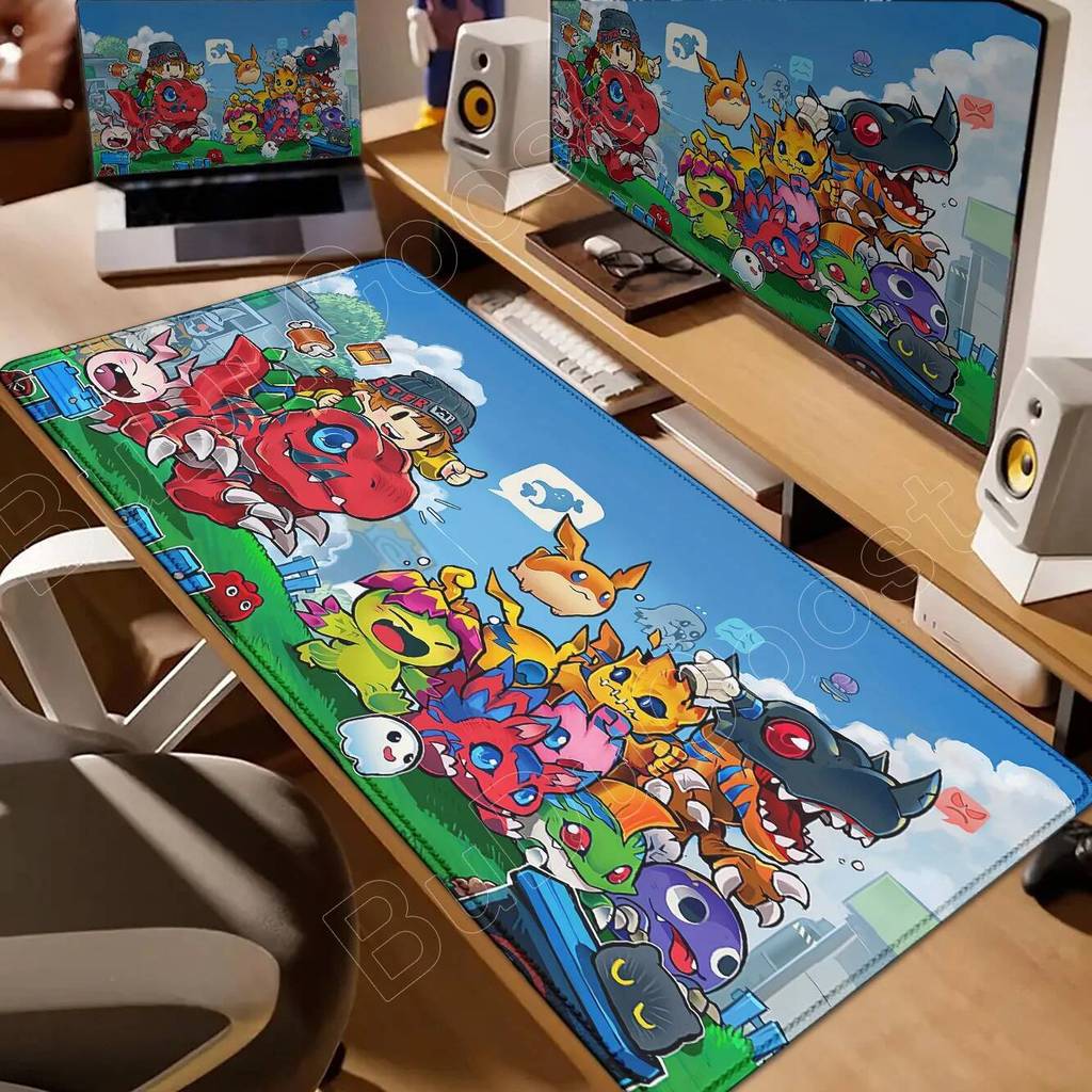 HD พิมพ์ Kawaii อะนิเมะ Digimon GAMING Mousepad คอมพิวเตอร์แล็ปท็อป XXL เกมแผ่นรองเมาส์กันลื่น 900x400 มม.คีย์บอร์ด PC น่ารักโต๊ะ Mat