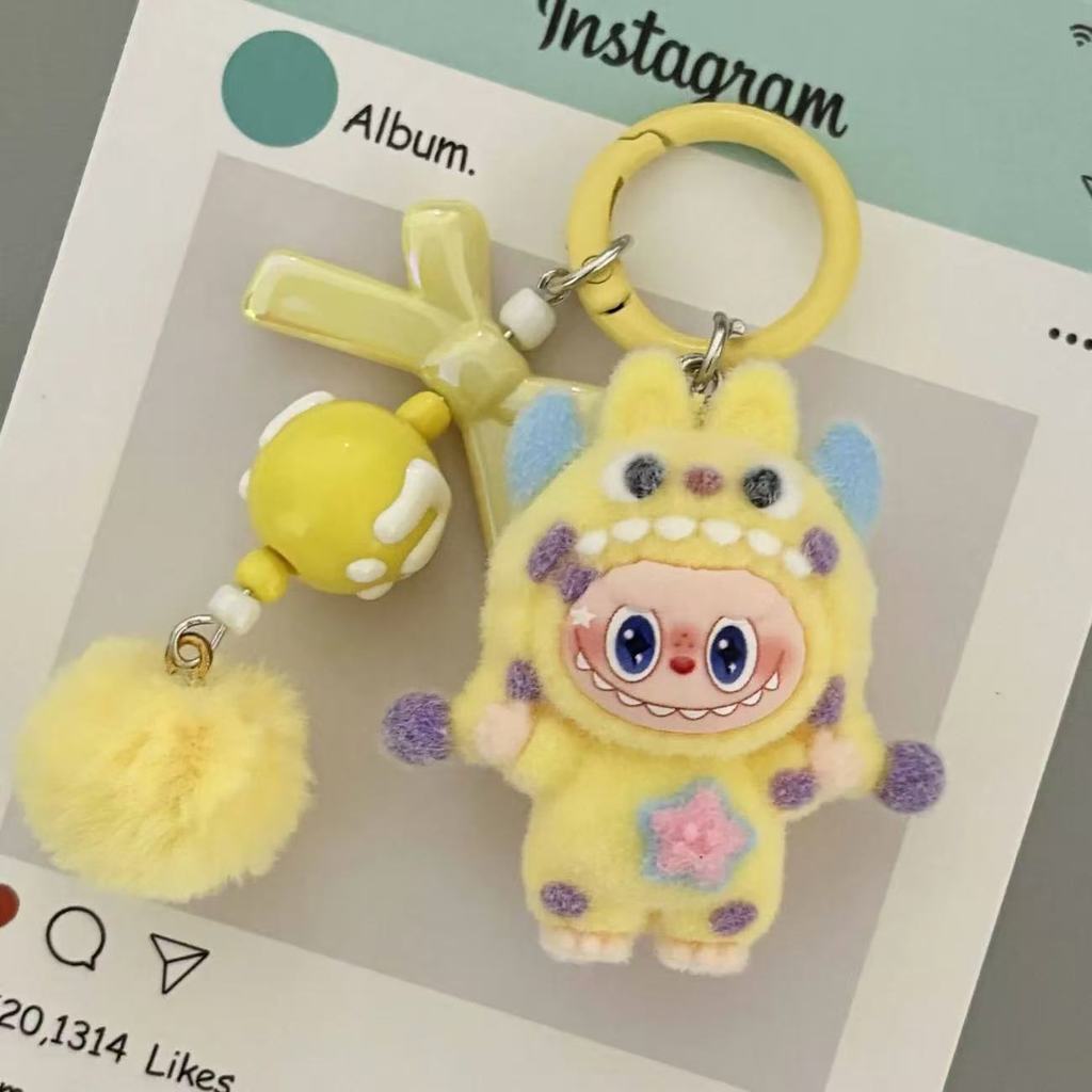 แบบใหม่!Flocking Polka Dot Monster Labu พวงกุญแจน่ารักกระเป๋าเป้สะพาย ...