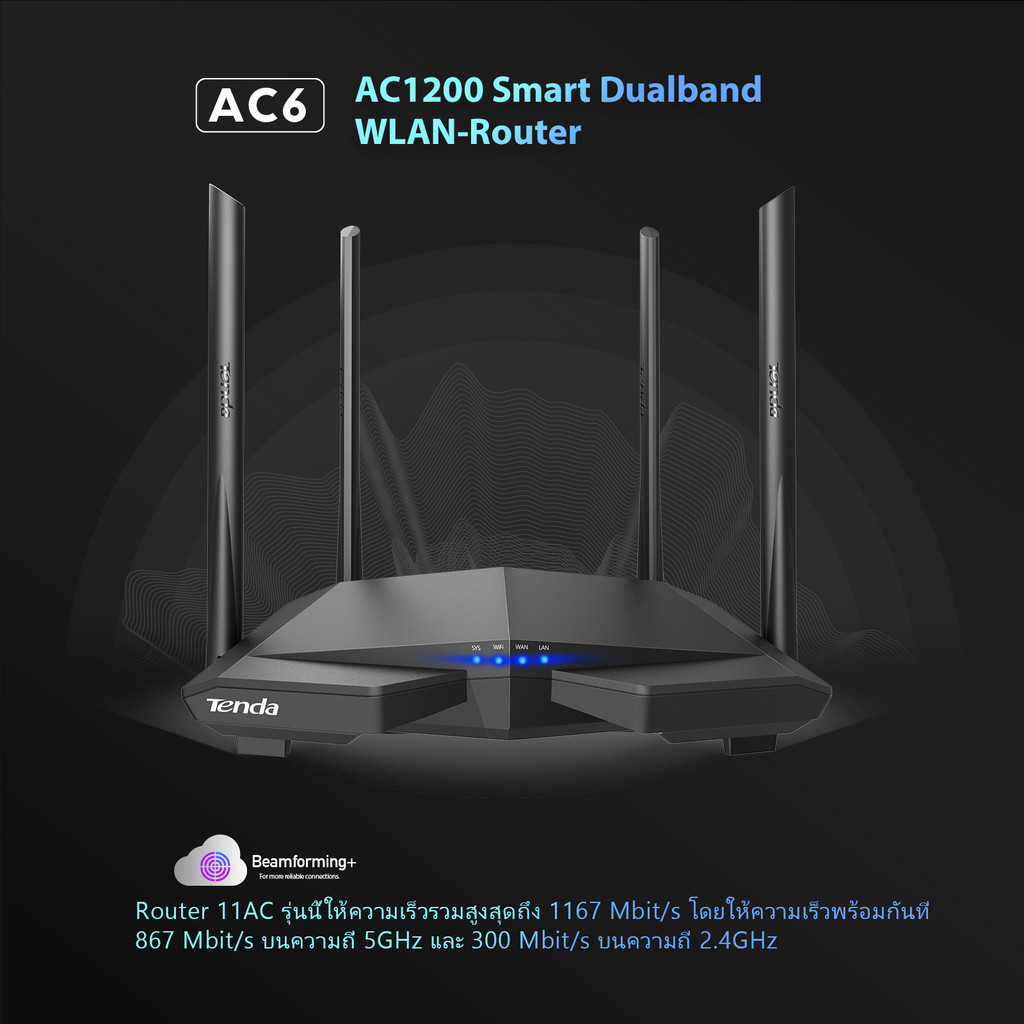 Tenda AC6 เราเตอร์ Wifi AC1200 Smart Dual-Band Router Repeater รับ ...