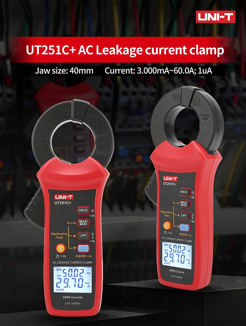 UNI-T UT251C+ AC Leakage Current Clamp Meter Bluetooth LPF วัด Harmonic ...