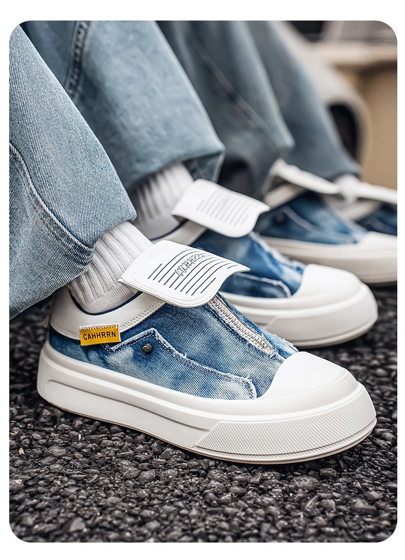 รองเท้าผู้ชาย Casual Denim Derby รองเท้าซิปสองสวม Flip-Flap Slip-On ...