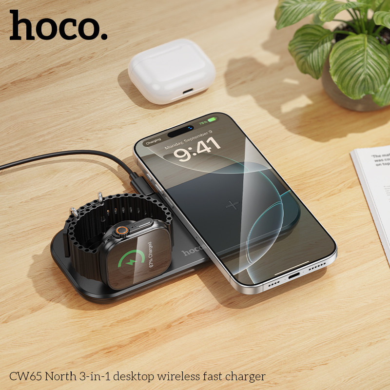 HOCO CW65 แท่นชาร์จไร้สาย 3in1 รองรับ ชาร์จมือถือ / iOS Watch / หูฟัง ...