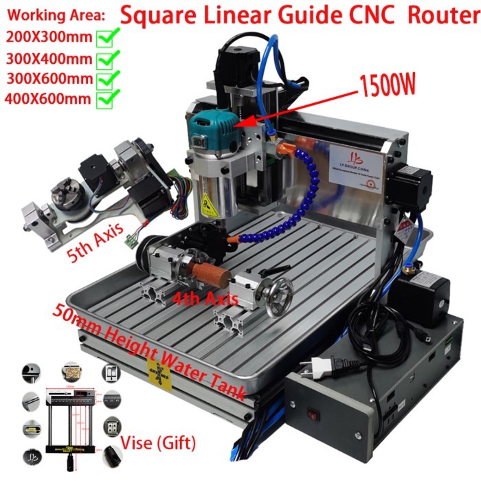 Mini Square Linear Guide 6040 5Axis 1500W USB CNC Machine 3040 4Axis ...