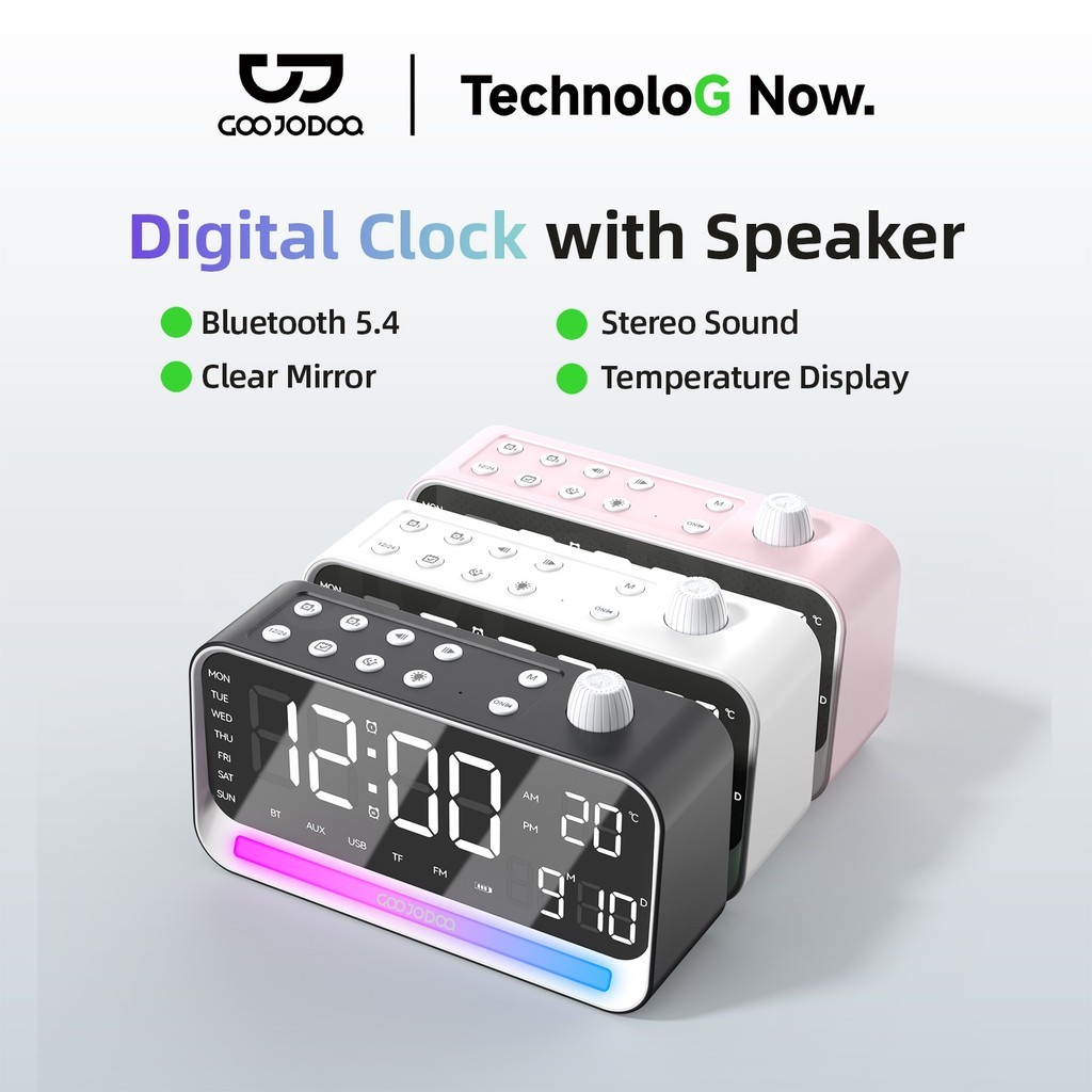 GOOJODOQ Alarm Clock Bluetooth Speaker Sound-Activated Display 4 ...