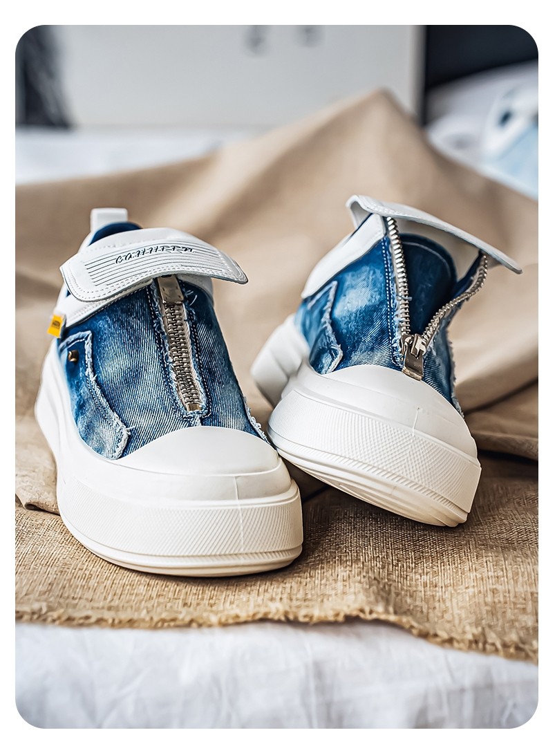 รองเท้าผู้ชาย Casual Denim Derby รองเท้าซิปสองสวม Flip-Flap Slip-On ...