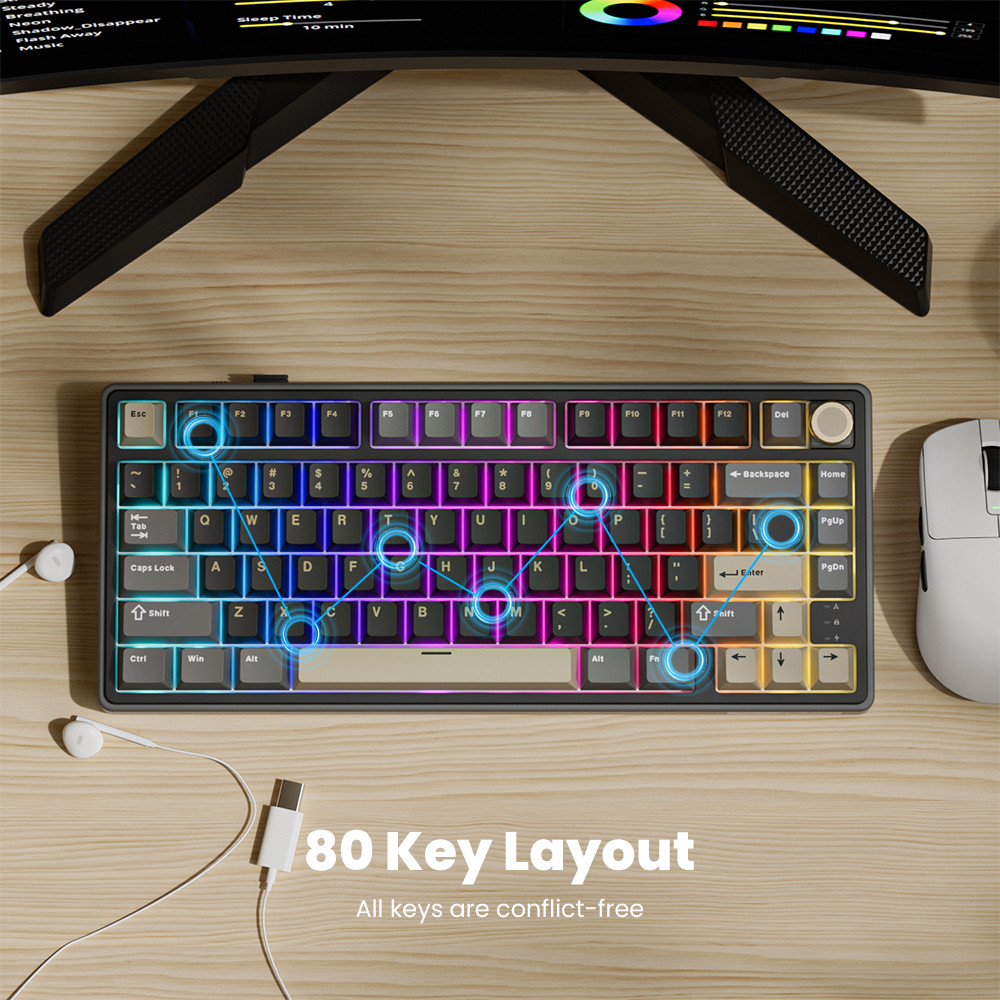 RK Royal Kludge RK R75PRO RGB Hotswap 3 โหมด 2.4GHz ไร้สายบลูทูธแบบมี ...