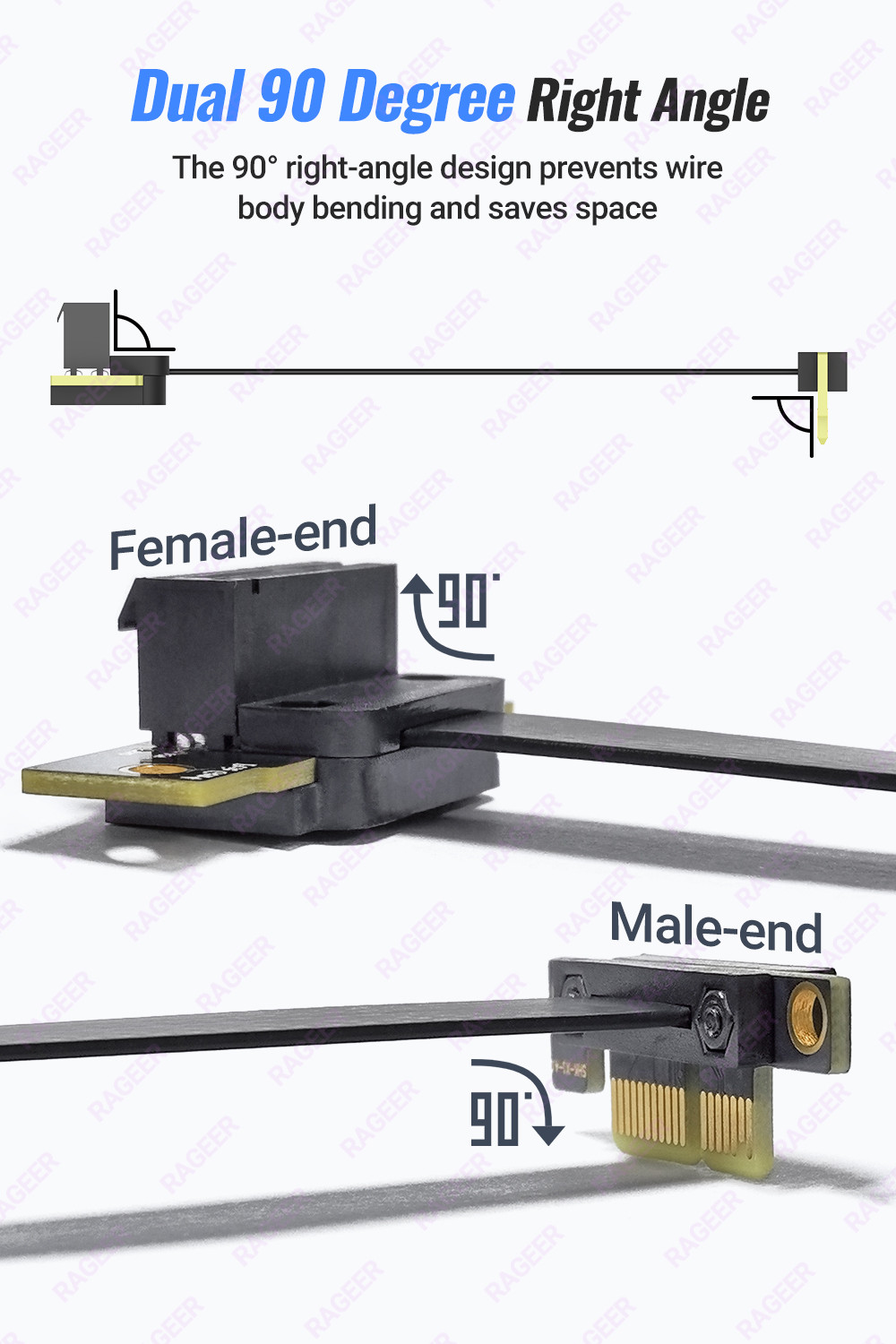 RAGEER PCIe 3.0/4.0 X1 Riser Cable (มุมขวาคู่) สําหรับการ์ด PCIe WiFi ...