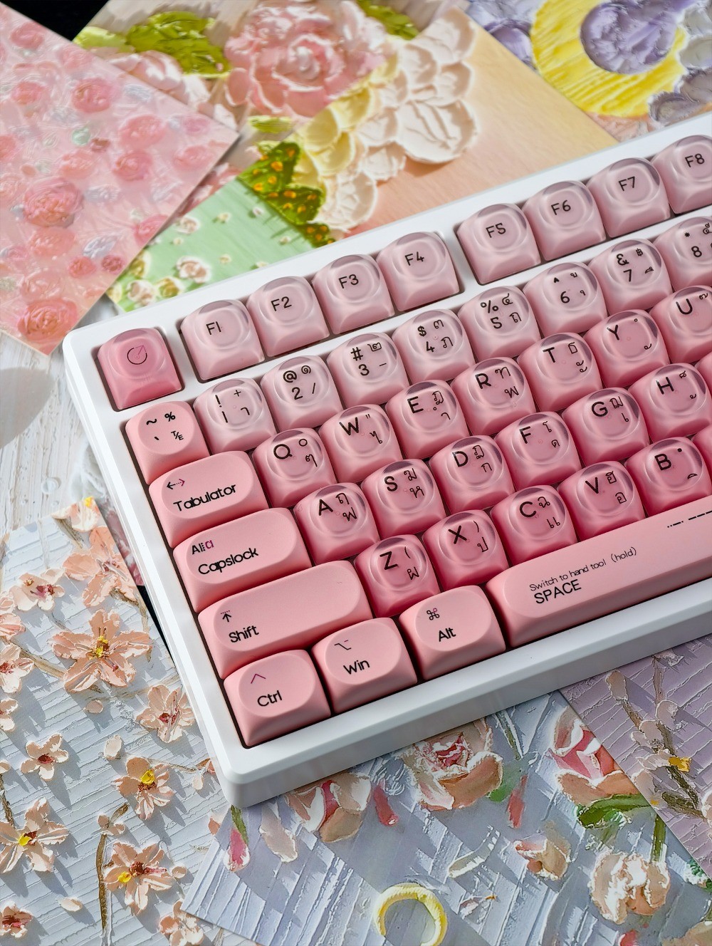 MAIMOOO สีชมพู Haze Keycap HOA โปรไฟล์ 132 คีย์ PBT PC Double Shot Dye ...