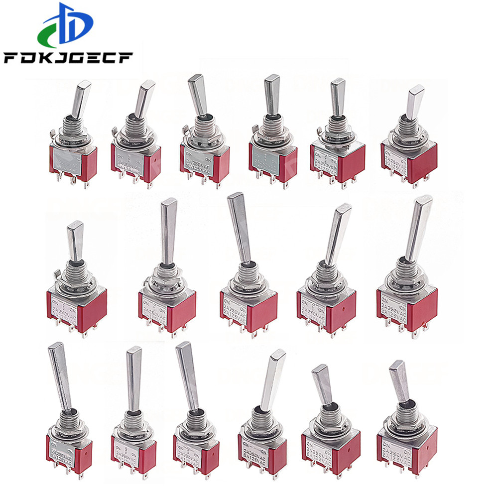 2PCS แบน 6 มม.แผง Mount Mini Toggle สวิทช์ 3/6Pin 2/3 ตําแหน่ง ON OFF ...