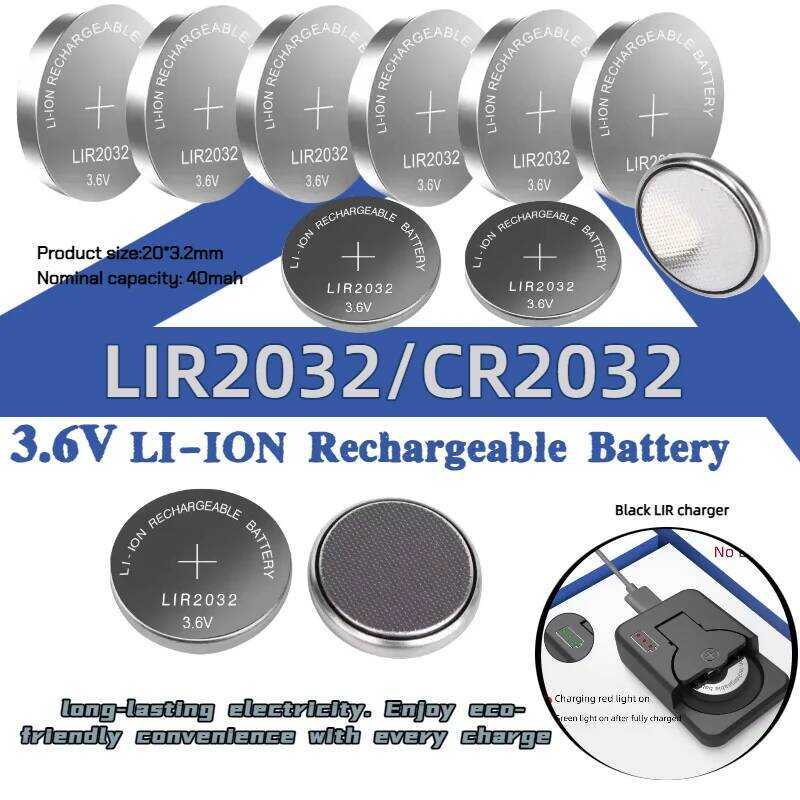 LIR2032 แบตเตอรี่ลิเธียมแบบชาร์จได้ ขนาด 2032 สามารถใช้แทนแบตเตอรี่ ...